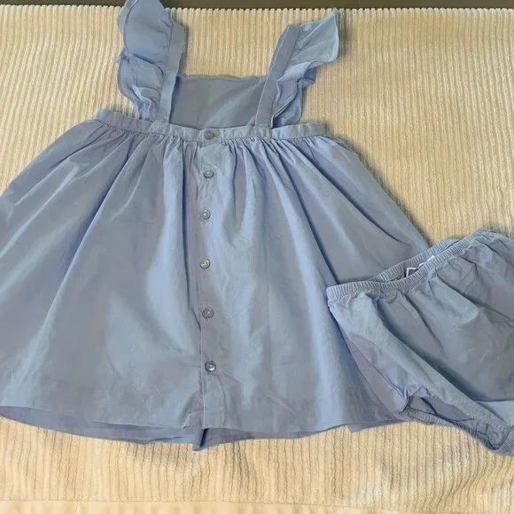 Jacadi Girls Blue Smocked Dress Bloomer Set Flutter Sleeve Size 24 M - Picture 3 of 4